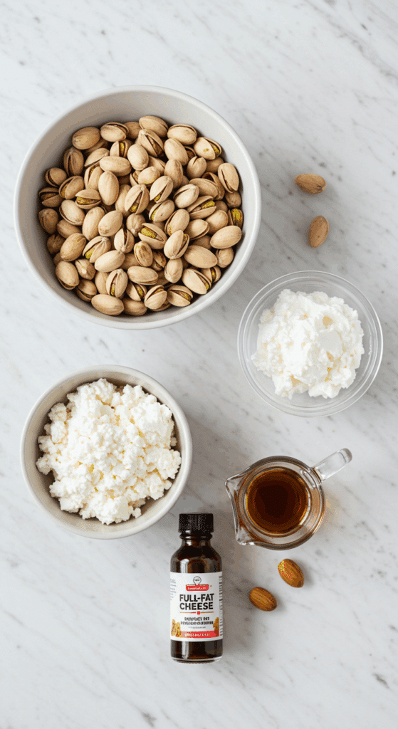 The simple, wholesome ingredients for the High-Protein Pistachio Cottage Cheese Ice Cream recipe.