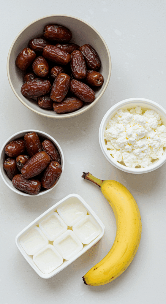 The healthy, simple ingredients for the High-Protein Date Shake recipe