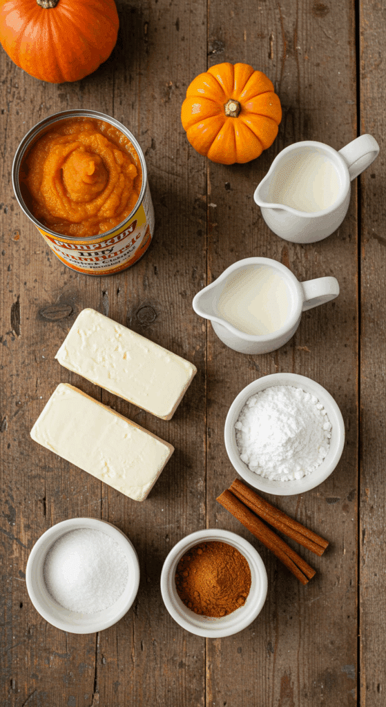 The simple, classic ingredients for the easy and creamy Pumpkin Pie Dip recipe.