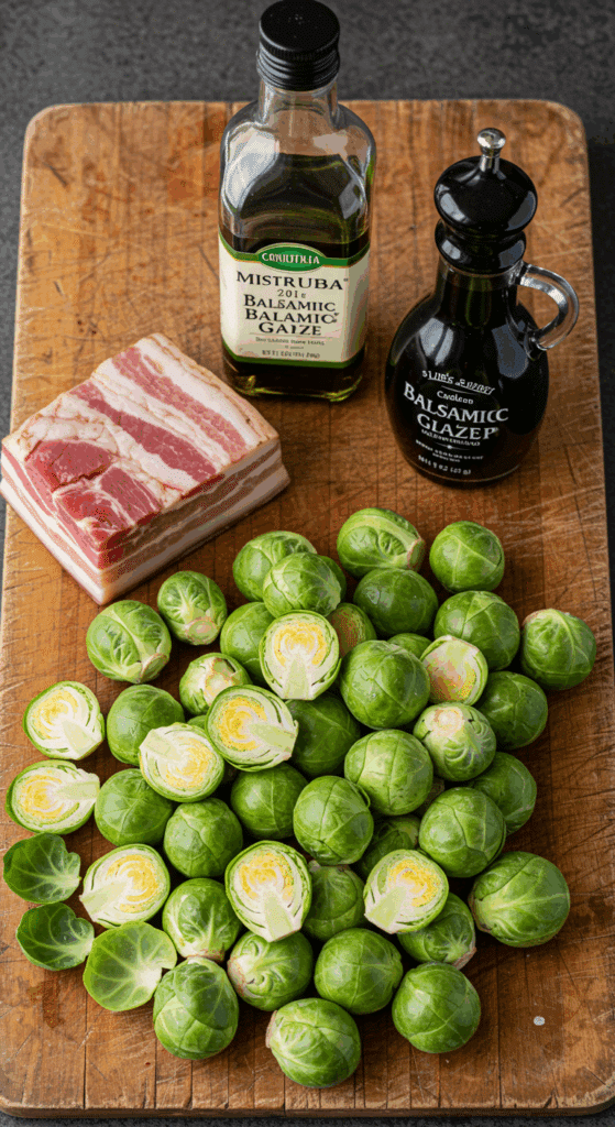 The fresh, simple ingredients for the Crispy Balsamic-Roasted Brussels Sprouts recipe.