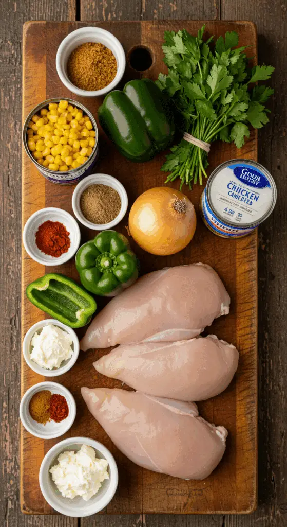 The fresh, wholesome ingredients for the hearty, from-scratch Slow Cooker Chicken Chili recipe.