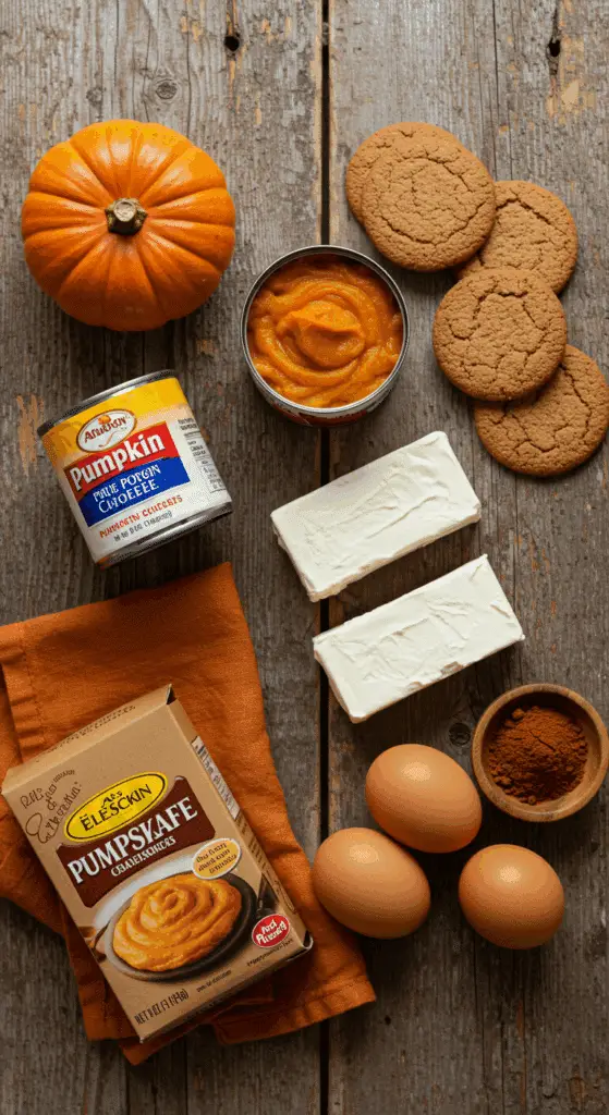 The classic, from-scratch ingredients for the easy Slow-Cooker Pumpkin Cheesecake recipe.
