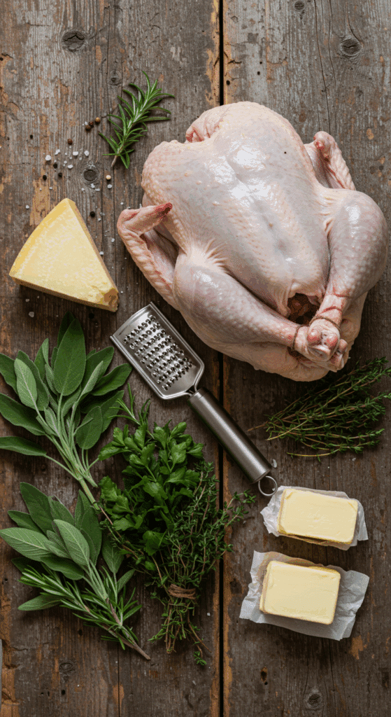 The fresh, classic ingredients for the Parmesan Roast Turkey recipe.