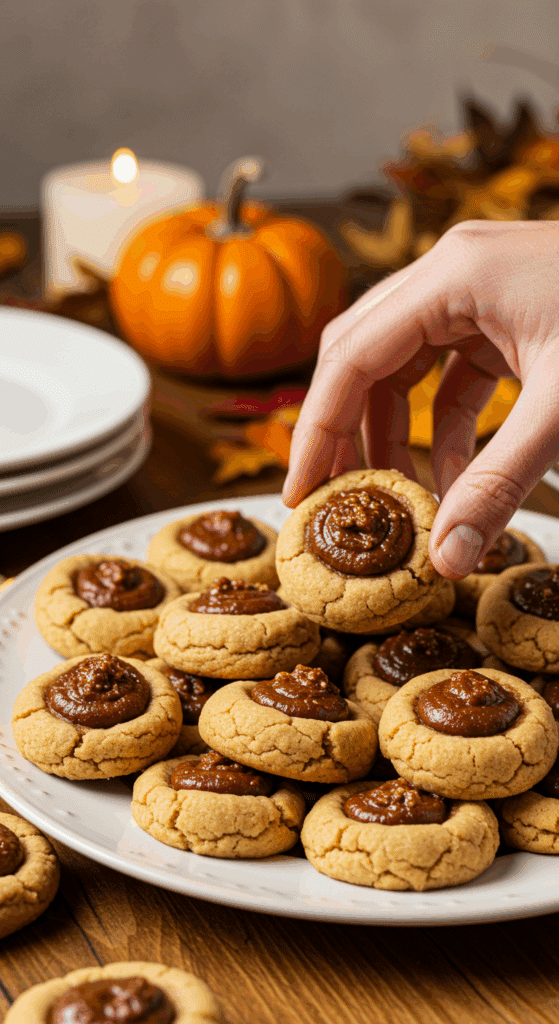 A platter of beautiful, homemade Sweet Potato Pie Cookies being served at a festive holiday party.