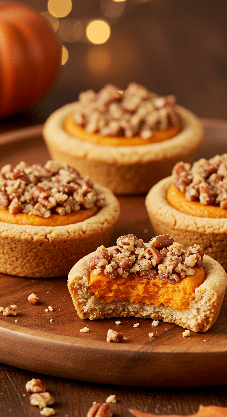 A beautiful platter of three adorable, homemade Sweet Potato Pie Cookies with a crunchy pecan crumble topping.