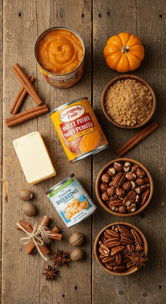 The classic, from-scratch ingredients for the homemade Sweet Potato Streusel Pie recipe.