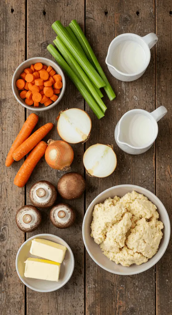 The fresh, from-scratch ingredients for the classic homemade Vegetable Pot Pie with a biscuit topping.