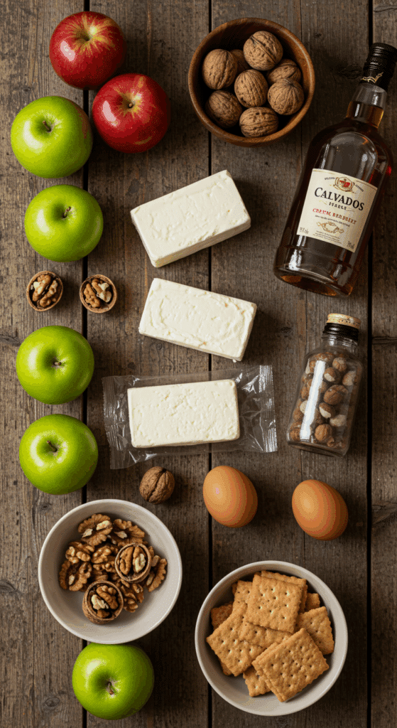 The classic, from-scratch fall ingredients for the Caramel Apple Cheesecake recipe.