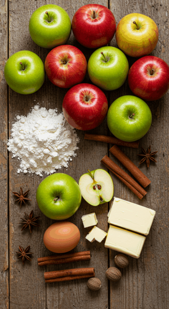 The fresh, from-scratch ingredients for the classic homemade Apple Pie recipe.
