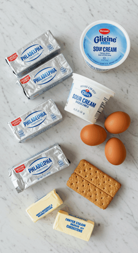 The simple, classic ingredients for the best, from-scratch New York-style cheesecake recipe.