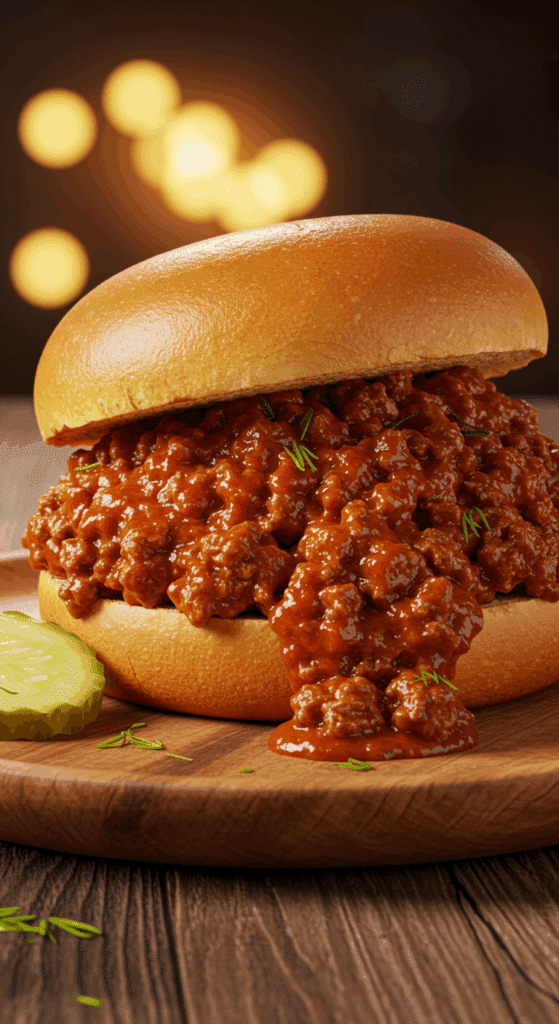 A perfect, messy, and delicious homemade Sloppy Joe sandwich on a toasted bun.