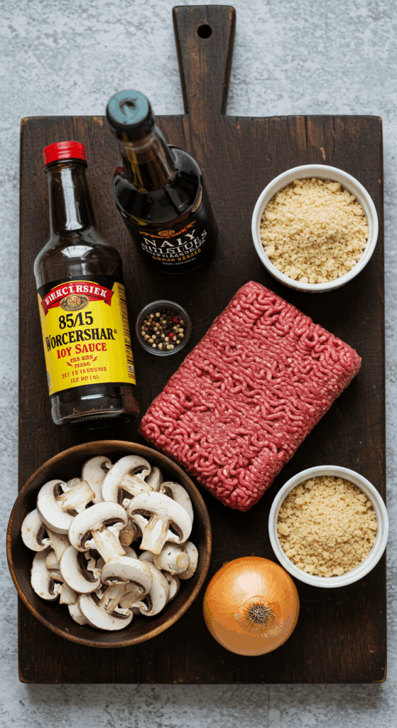 The simple, classic ingredients for Chef John's Salisbury Steak recipe with mushroom gravy.