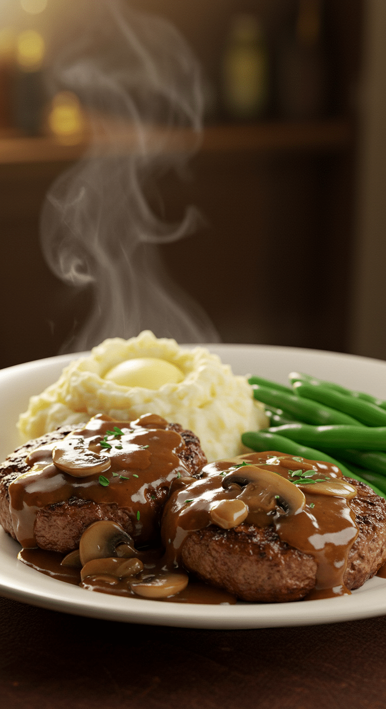 A beautiful, comforting plate of homemade Chef John's Salisbury Steak, smothered in a rich mushroom gravy.