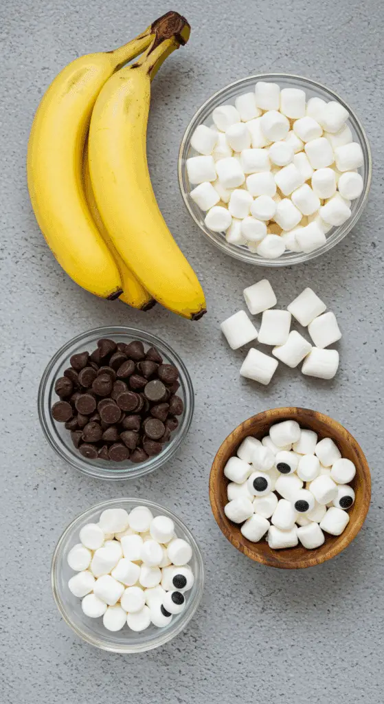 The simple, from-scratch ingredients for the easy and spooky Banana Mummies recipe.