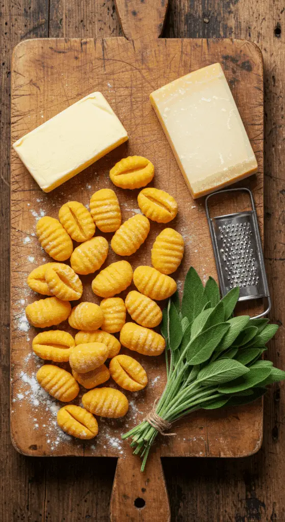 The simple, fresh ingredients for the classic and elegant Pumpkin Gnocchi with a Brown Butter Sage Sauce.