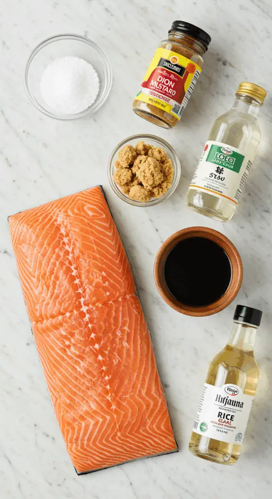 The simple, from-scratch ingredients for the easy and healthy Brown Sugar-Glazed Salmon recipe.