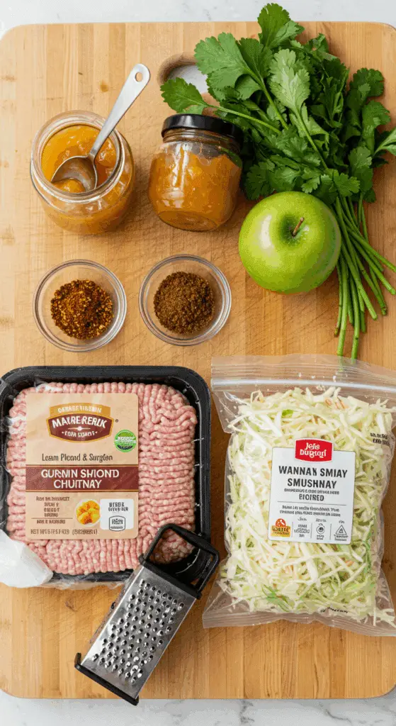 The fresh, from-scratch ingredients for the juicy Turkey Burger and the sweet and tangy Mango Slaw.