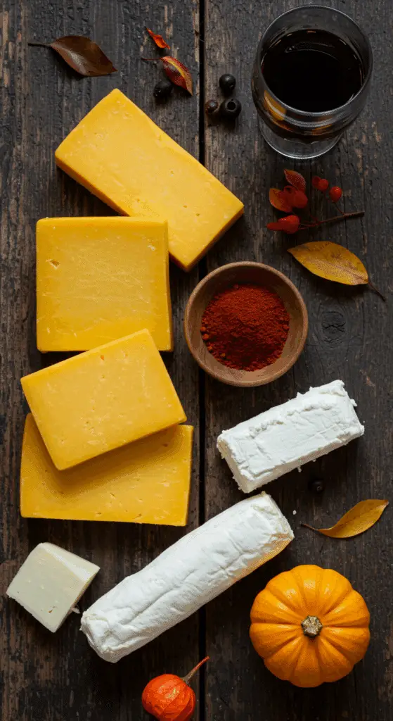 The simple, from-scratch ingredients for the easy and fun Candy Corn Cheese Tower recipe.
