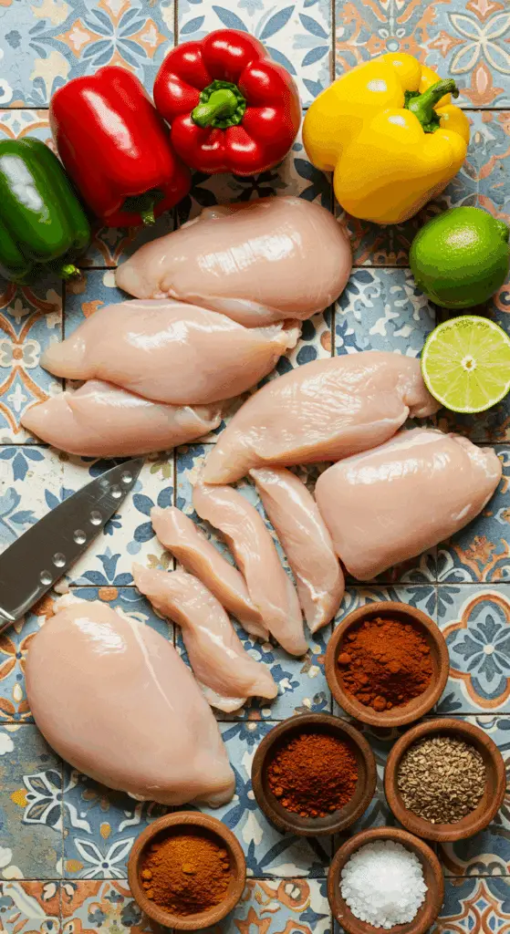 The fresh, from-scratch ingredients for the classic and easy Chicken Fajitas recipe.