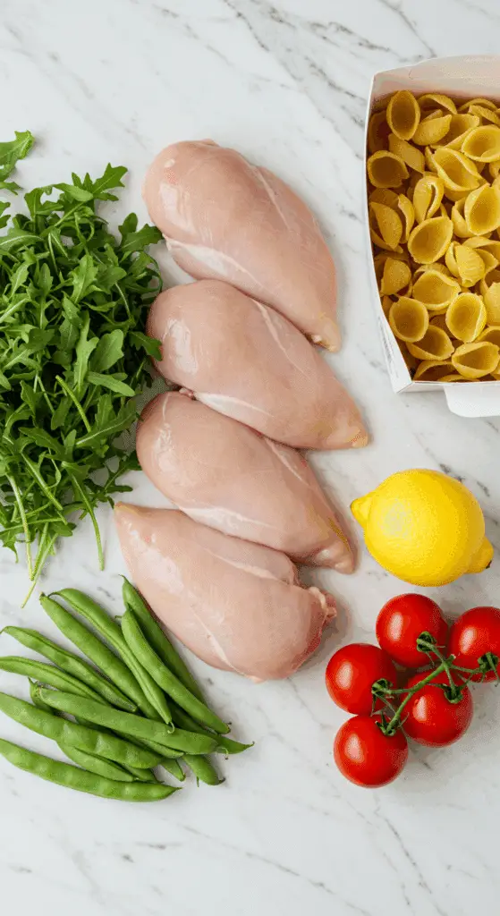 The simple, fresh ingredients for the healthy, from-scratch Chicken with Arugula P pesto recipe.