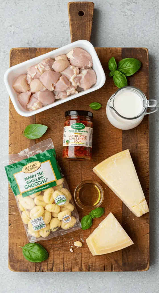 The simple, from-scratch ingredients for the classic and creamy "Marry Me Chicken" Gnocchi Soup recipe.