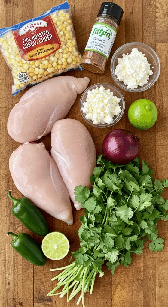 The fresh, from-scratch ingredients for the classic and hearty one-pot Mexican Street Corn Soup recipe.