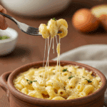 A cozy bowl of homemade, creamy Vegan Mac and Cheese being served for a family dinner.