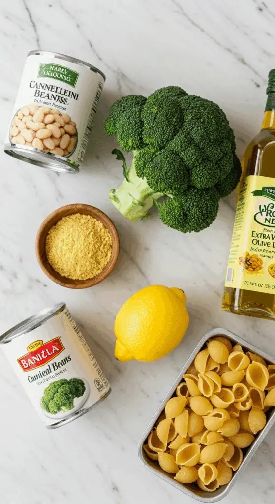 The simple, wholesome, plant-based ingredients for the healthy, from-scratch Creamy Vegan Pasta recipe.