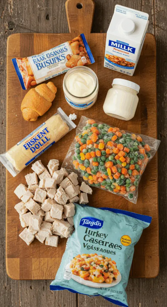 The simple, from-scratch ingredients for the easy and creamy Crescent Turkey Casserole recipe.