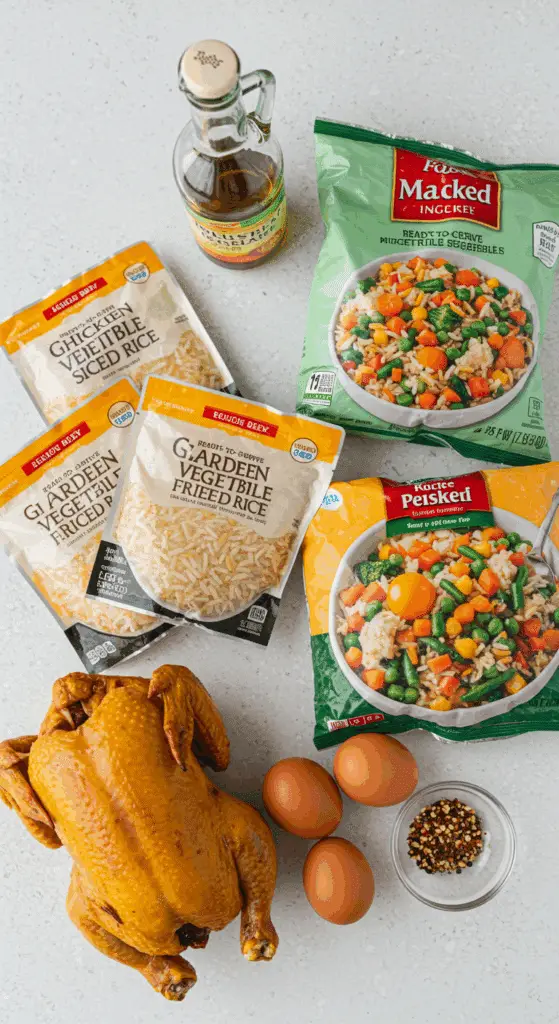 The simple, shortcut ingredients for the quick and easy Chicken Fried Rice recipe.