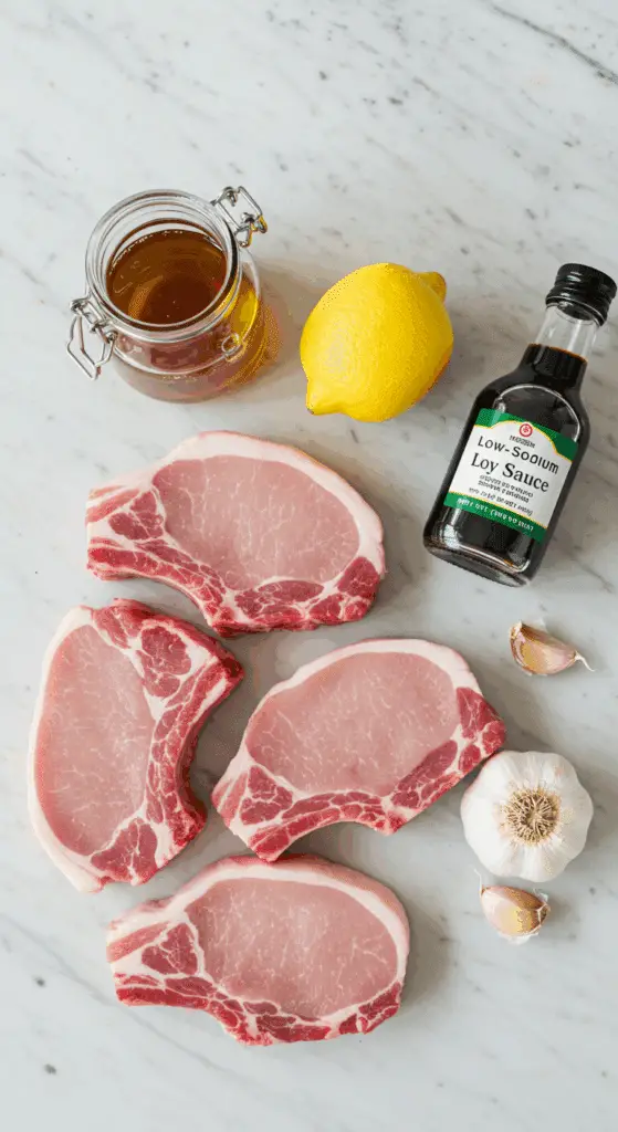 The simple, from-scratch ingredients for the easy and quick Honey-Garlic Pork Chops recipe.