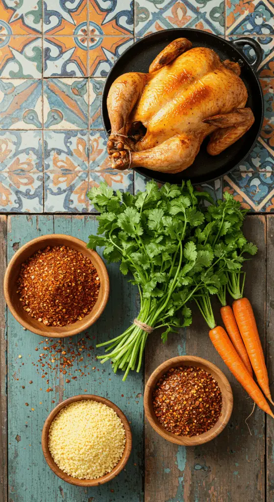 The fresh, from-scratch ingredients for the easy and flavorful Moroccan Chicken with Cilantro Couscous recipe.