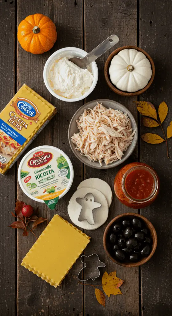 The simple, from-scratch ingredients for the easy and fun "Ghostly" Lasagna recipe.
