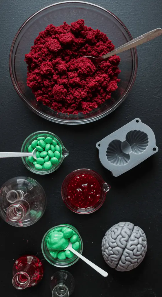 The simple, from-scratch ingredients for the easy and spooky Cake Pop Brains recipe.