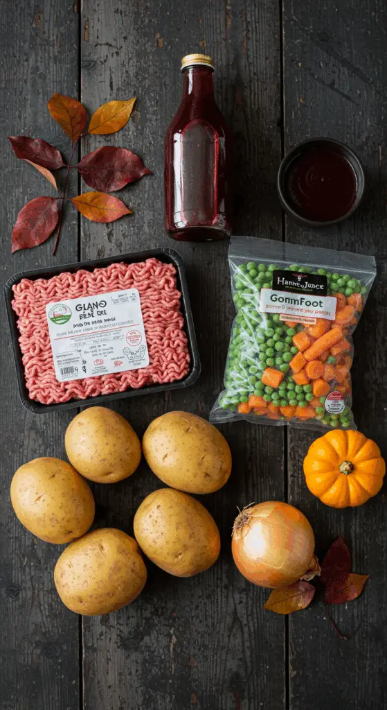 The simple, from-scratch ingredients for the easy and spooky "Gory" Shepherd's Pie recipe.