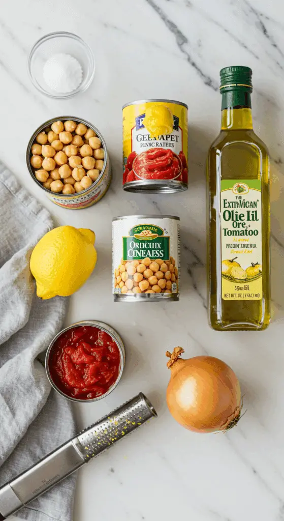 The simple, fresh, pantry-staple ingredients for the healthy, from-scratch Lemony Chickpeas recipe.