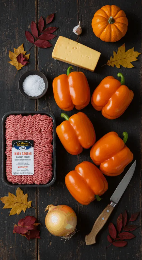 The simple, from-scratch ingredients for the easy and fun Jack-o'-Lantern Stuffed Peppers recipe.