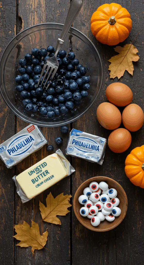 The simple, from-scratch ingredients for the easy and spooky Blueberry Mummy Muffins recipe.