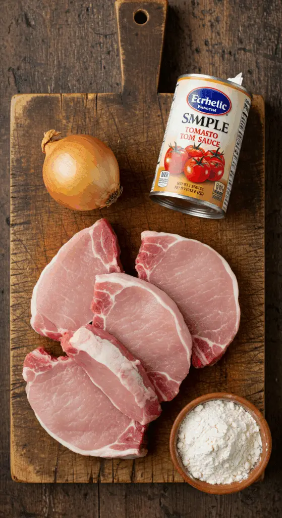 The classic, from-scratch ingredients for the hearty and easy Saucy Pork Chops recipe.
