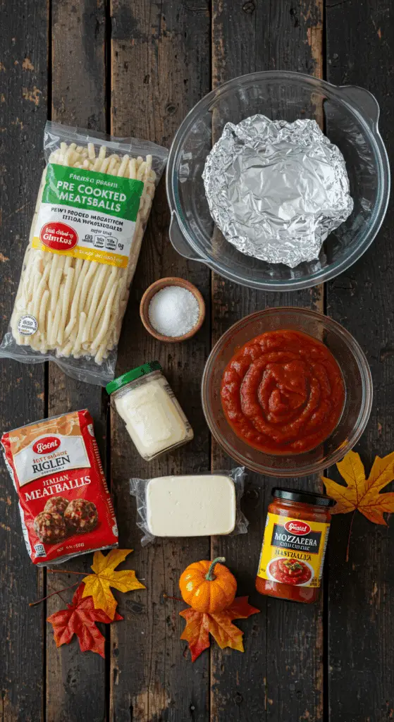 The simple, from-scratch ingredients for the easy and spooky Meatball-Stuffed Pasta Brain recipe.