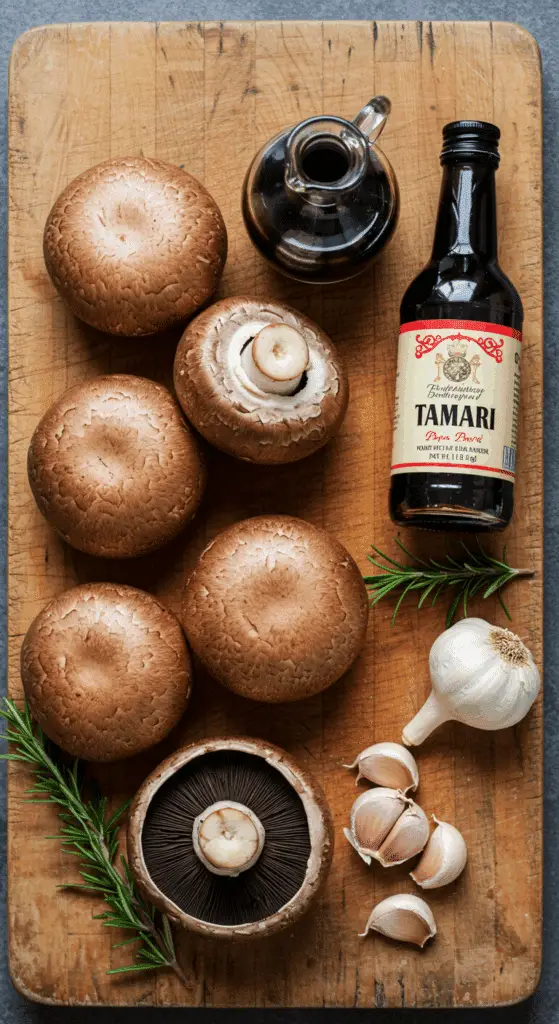 The simple, fresh ingredients for the easy and savory Grilled Portobello Mushroom Burger marinade.