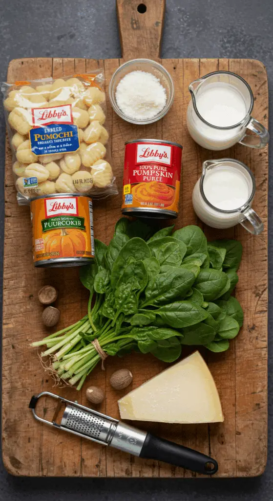The simple, from-scratch ingredients for the classic and creamy Pumpkin Gnocchi with a savory cream sauce.