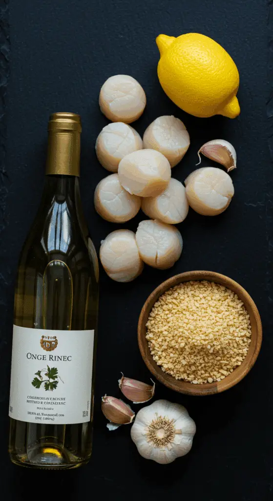 The simple, fresh ingredients for the elegant and easy Pan-Seared Scallops with a lemon-wine sauce.