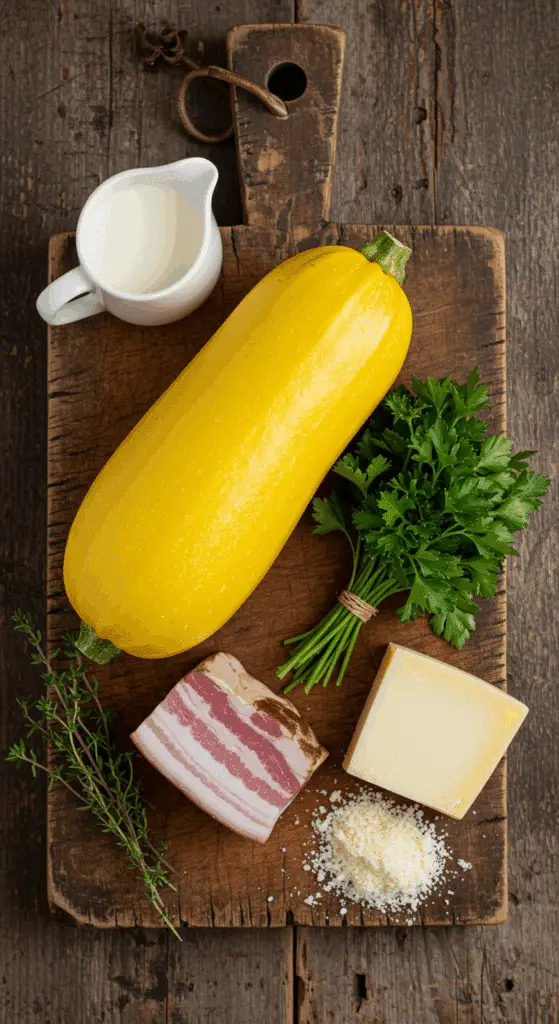 The fresh, from-scratch ingredients for the creamy and healthy Spaghetti Squash Alfredo recipe.