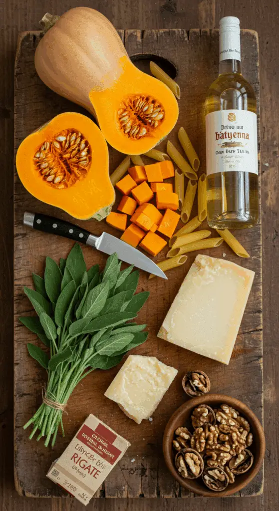 The fresh, from-scratch ingredients for the classic and creamy Butternut Squash Pastasotto recipe.