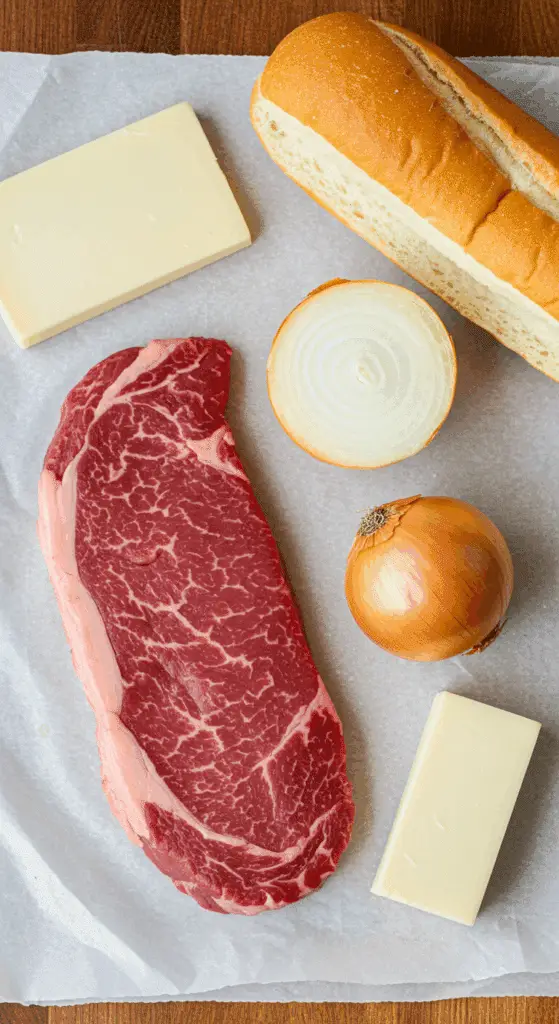 The simple, high-quality, from-scratch ingredients for the classic and authentic Philly Cheesesteak recipe.