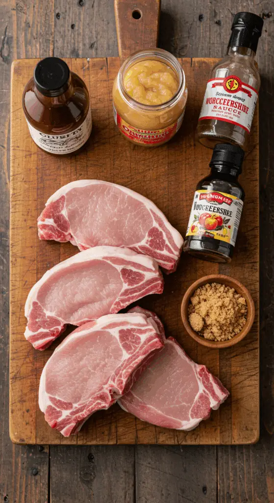 The simple, from-scratch ingredients for the classic Baked Pork Chops and Applesauce recipe.