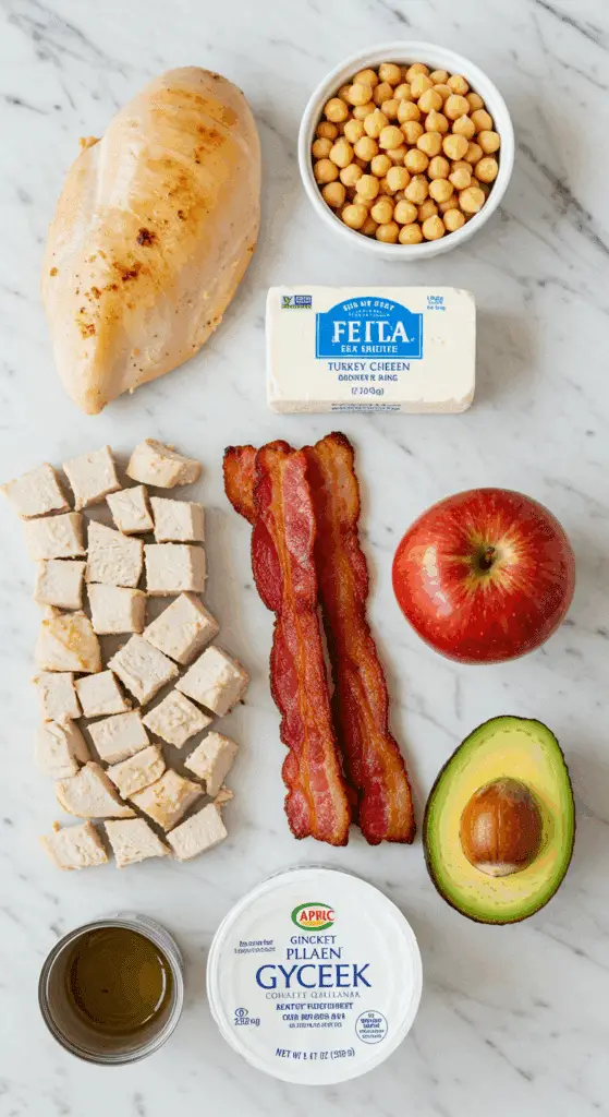 The simple, fresh ingredients for the healthy, from-scratch "Skinny" Cobb Salad recipe.