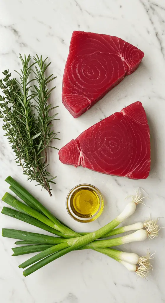 The simple, fresh ingredients for the elegant and healthy Seared Tuna Steaks recipe.