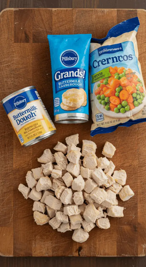 The simple, from-scratch ingredients for the easy and creamy Turkey and Biscuit Casserole recipe.